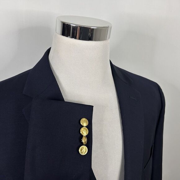 LRL Ralph Lauren 46R Blazer Wool Blend Navy Blue Gold Two Button Lined Vented - Picture 1 of 8